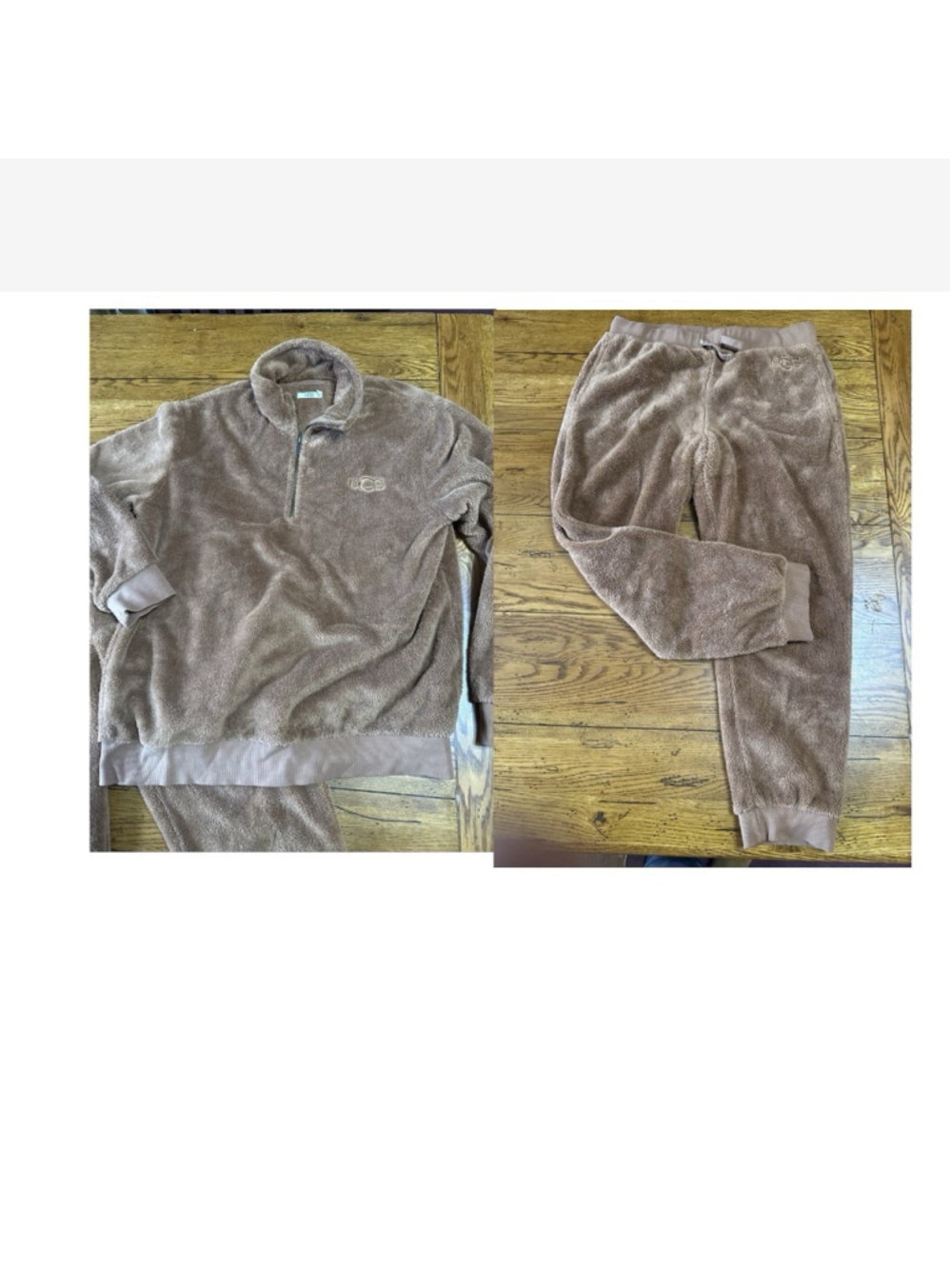 Men's Ugg Brown Quarter Zip Fleece Set Pants Pullover Sz XL EUC